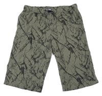 Khaki-tmavošedé vzorované plátěné capri kalhoty Chapter young