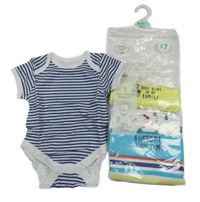 Nové - 5x body - tmavomodro-bílé pruhované + limetkové s ananasem + bílé s obrázky + modré s nápisem + pruhované Primark