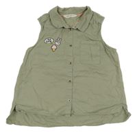 Šedozelený propínací top s výšivkami H&M