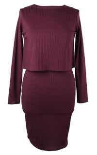Dámské vínové žebrované šaty s volánem River Island 