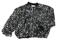 Černo-stříbrný sametový flitrový jarní bomber LEIGH TUCKER