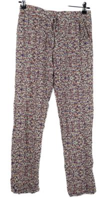 Dámské růžovo-modré vzorované volné  lehké kalhoty Cams