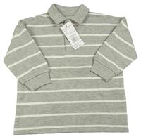 Nové - Šedo-bílá pruhovaná polo mikina F&F