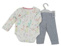 Nové - 2Set - Tmavomodro-bílé pruhované legíny + bílé body s lamami F&F
