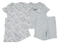 Nové - 4set- Bílé vzorované tričko + bílo-modré pruhované s velrybami + 2x kraťasy F&F