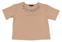 Světlerůžové strukturované crop s kamínky New Look