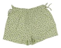 Světlezelené kytičkované lněné kraťasy H&M