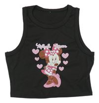 Černý žebrovaný crop top s Minnie 