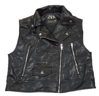 Černá koženková crop vesta Zara