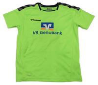 Neonově zelené sportovní funkční tričko s potiskem Hummel