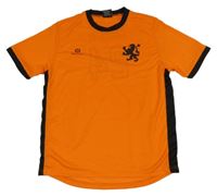 Oranžovo-černé sportovní tričko s potiskem a číslem