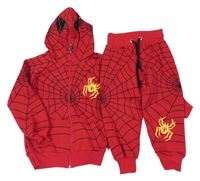2 set - červeno-černá vzorovaná propínací mikina se Spidermanem a kapucí + tepláky 