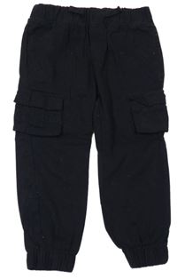 Černé plátěné cuff kalhoty s kapsami 