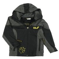 Černo-šedá šusťáková jarní bunda s odepínací kapucí Jack Wolfskin