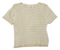 Žluto-bílé pruhované žebrované pletené crop tričko H&M