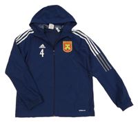 Tmavomodrá šusťáková fotbalová bunda s kapucí Adidas