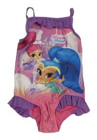 Růžovo-bílo-fialové jednodílné plavky se Shimmer&Shine a volánky character
