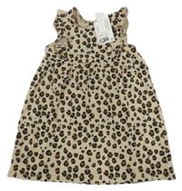 Nové - Béžové vzorované bavlněné šaty s volánky H&M