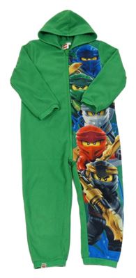 Zeleno-modrá fleecová kombinéza s Lego Ninjago a kapucí 