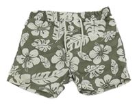 Khaki-bílé květované plážové kraťasy Mothercare 
