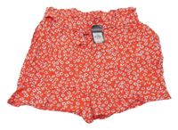 Nové - Červené lehké květované kraťasy s páskem Primark