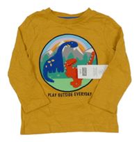 Nové - Hořčicové triko s dinosaury F&F