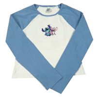 Bílo-modré žebrované crop triko se Stitchem a Angel C&A