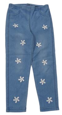 Světlemodré tregíny riflového vzhledu s 3D květy Calzedonia 