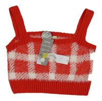 Nové - Červeno-bílý kostkovaný chlupatý pletený crop top George