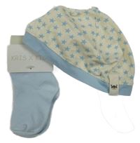 Nové - 2Set - Bílo-světlemodrá čepice s hvězdičkami + světlemodré ponožky KRIS x  KIDS