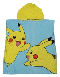 Modro-žluté froté osuškové pončo s Pikachu a kapucí 