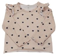 Pudrové triko se srdíčky a volánky 