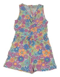 Modro-barevný květovaný kraťasový overal Matalan
