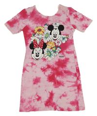 Růžové batikované šaty s Minnie a Mickeym 