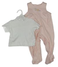 Nové - 2 set - bílé tričko + světlerůžové dupačky s kačenkami Hello Baby 