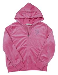 Růžová plyšová propínací mikina s jednorožcem a kapucí H&M