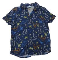 Tmavomodrá košile s dinosaury a palmami PRIMARK