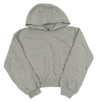 Šedá melírovaná crop oversize mikina s kapucí 