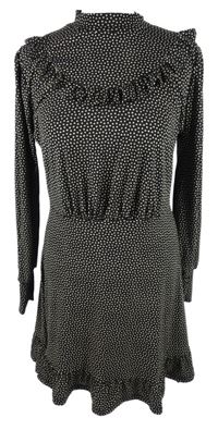 Dámské černo-béžové puntíkované šaty s volánkem Oasis 