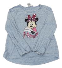 Modré melírované triko s Minnie a překlápěcími flitry Disney