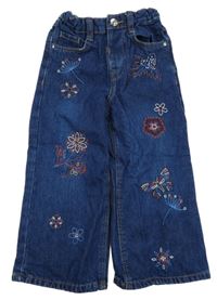 Tmavomodré široké rifle s výšivkami Denim Co.