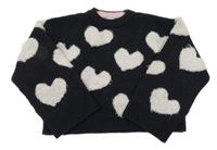 Černo-béžový crop svetr se srdíčky River Island