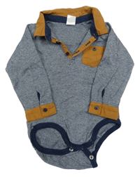 Tmavomodro-bílé melírované polo body s béžovými lemy H&M