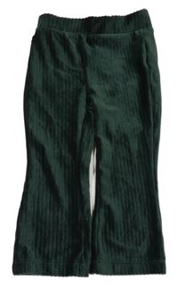 Tmavosmaragdové žebrované flare plyšové kalhoty
