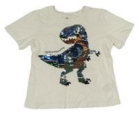 Bílé tričko s dinosaurem z překlápěcích flitrů H&M