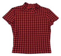 Červeno-černé vzorované crop tričko Shein