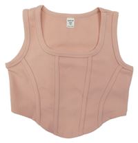 Světlerůžový žebrovaný crop top Shein