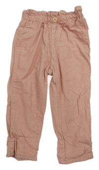 Růžové podšité paper bag manšestráky H&M