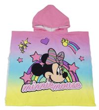 Růžovo-modro-žluté froté osuškové pončo s Minnie a kapucí