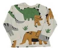 Bílo-zeleno-hnědé triko s dinosaury a kapsou Zara